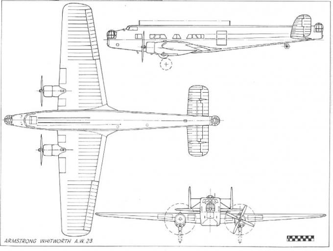 Несколько прототипов мирного времени. опытный бомбардировщик/транспортный самолет a.w.23. великобритания
